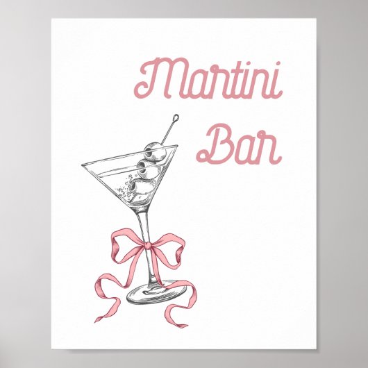 Wasserfarbe Martini Rosa Bow Martini Bar Zeichen Poster (Vorne)
