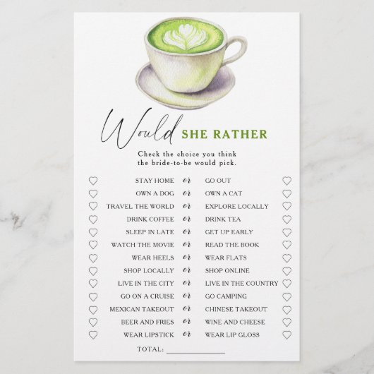 Wasserfarbe Matcha Möchten Sie lieber Spiel (Vorderseite)