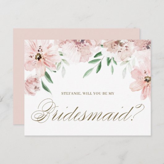 Wasserfarbe Mauve Floral WIll Sie meine Brautjungf Postkarte (Vorne/Hinten)