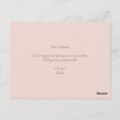 Wasserfarbe Mauve Floral WIll Sie meine Brautjungf Postkarte (Rückseite)