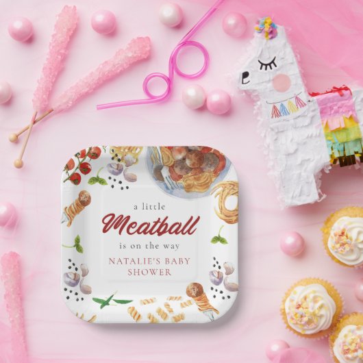 Wasserfarbe Meatball Italienische Babydusche Pappteller (Party)