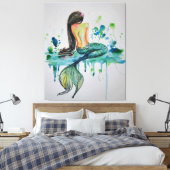 Wasserfarbe - Meerjungfrau Leinwanddruck (Insitu (Schlafzimmer))