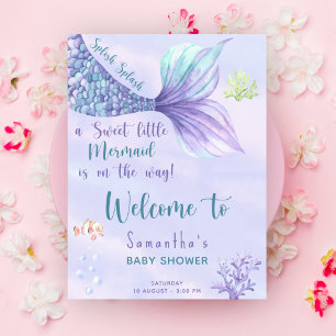 Wasserfarbe Meerjungfrau Schwanz Girl Babydusche B Poster