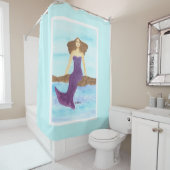 Wasserfarbe Meerjungfrau sitzend auf Felsen im Oze Duschvorhang (Beispiel)