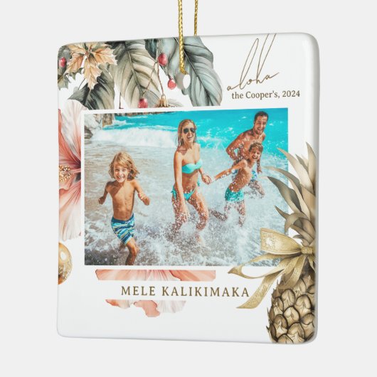Wasserfarbe Mele Kalikimaka Hawaiianisches Foto Keramikornament (Links)