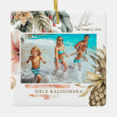 Wasserfarbe Mele Kalikimaka Hawaiianisches Foto Keramikornament (Vorderseite)