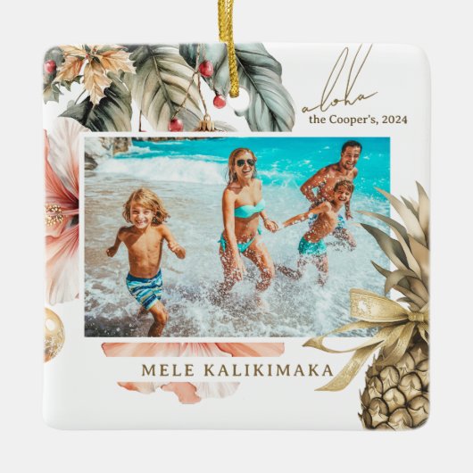 Wasserfarbe Mele Kalikimaka Hawaiianisches Foto Keramikornament (Vorderseite)