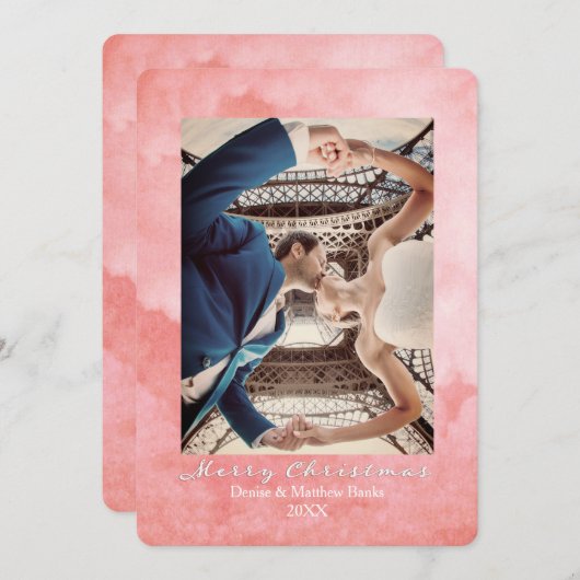 Wasserfarbe Mellow Rose Elegante Weihnachtskarte Einladung (Vorne/Hinten)