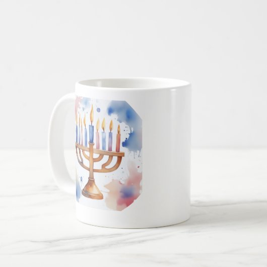 Wasserfarbe Menorah Happy Hanukkah Kaffeetasse (Vorderseite Links)