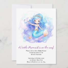 Wasserfarbe Mermaid Baby Girl Dusche Einladung