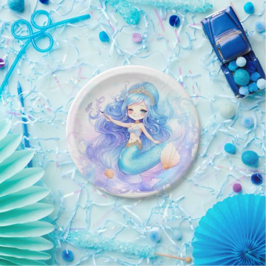 Wasserfarbe Mermaid Baby Girl Dusche Pappteller (Party)