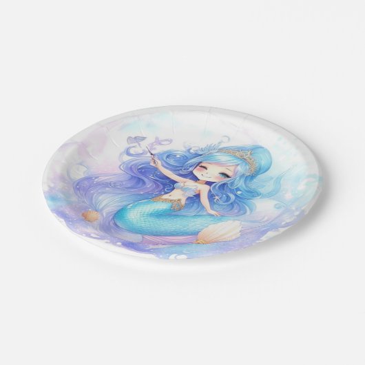 Wasserfarbe Mermaid Baby Girl Dusche Pappteller (Schrägansicht)