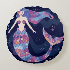 Wasserfarbe Mermaid Rundes Kissen