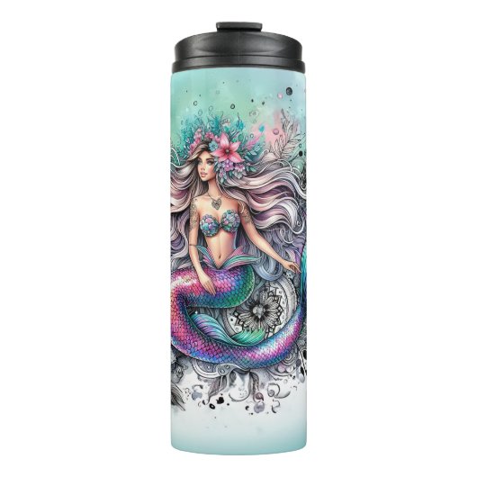 Wasserfarbe Mermaid Thermosbecher (Vorderseite)