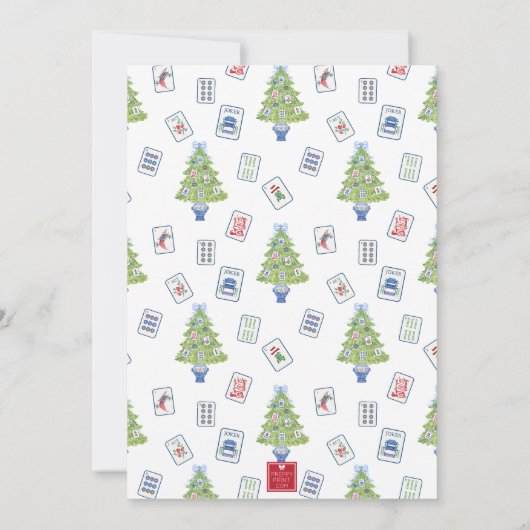 Wasserfarbe Merry & Mahjong Weihnachtsbaum Party Einladung (Rückseite)