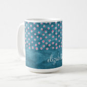 Wasserfarbe Messy Polka Dots - blau und rosa Kaffeetasse (Vorderseite Links)
