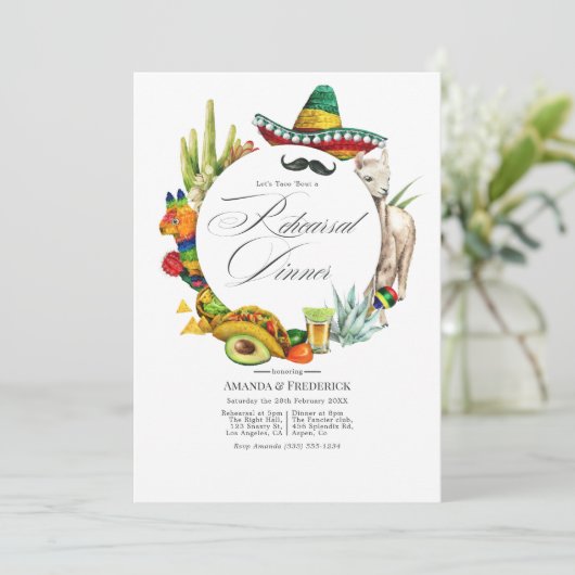 Wasserfarbe mexikanische Fiesta Probe Abendessen Einladung (Stehend Vorderseite)