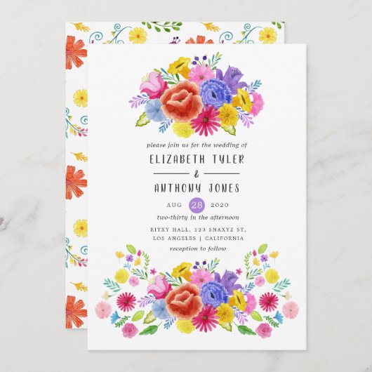 Wasserfarbe mexikanische Fiesta Wedding Einladung (Vorne/Hinten)