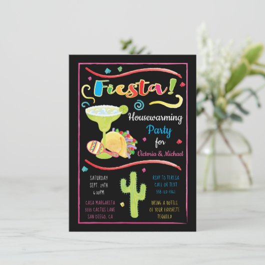 Wasserfarbe Mexikanisches Fiesta Housewarming Part Einladung (Stehend Vorderseite)