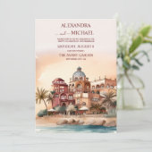 Wasserfarbe Mexiko Cancun Hochzeit in Urlaubsort Einladung (Stehend Vorderseite)