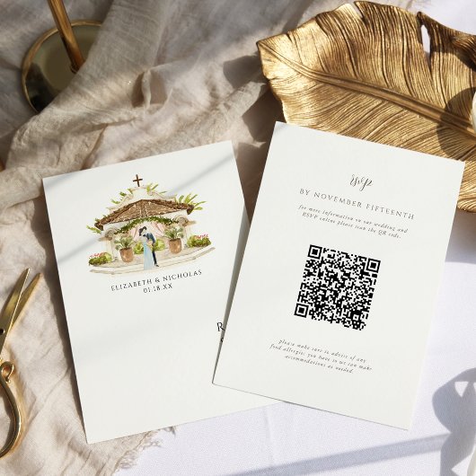 Wasserfarbe Mexiko Hacienda | QR Code Wedding RSVP