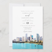 Wasserfarbe Miami Florida Skyline Hochzeit Einladung (Vorderseite)