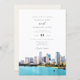 Wasserfarbe Miami Florida Skyline Hochzeit Einladung