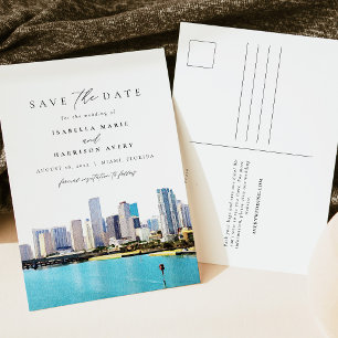 Wasserfarbe Miami Florida Skyline Save the Date Postkarte