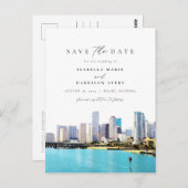 Wasserfarbe Miami Florida Skyline Save the Date Postkarte (Vorne/Hinten)