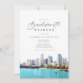 Wasserfarbe Miami Skyline Tropical Beach Island Einladung (Vorderseite)