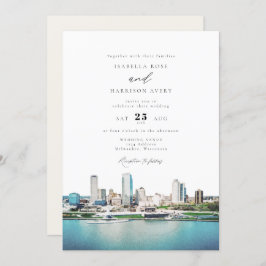 Wasserfarbe Milwaukee Wisconsin Skyline Hochzeit Einladung