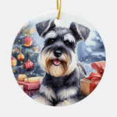 Wasserfarbe Miniatur Schnauzer Dose Weihnachten Keramik Ornament (Vorne)