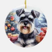 Wasserfarbe Miniatur Schnauzer Dose Weihnachten Keramik Ornament (Hinten)