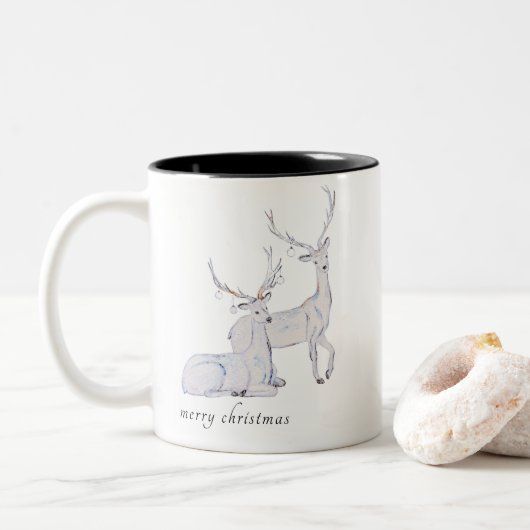 Wasserfarbe Minimalistisch Frohe Weihnachtsmann Zweifarbige Tasse (Mit Donut)