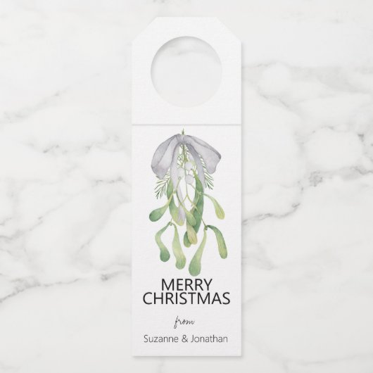 Wasserfarbe Mistletoe Ribbon Blätter Weihnachten Flaschenanhänger (Vorderseite)