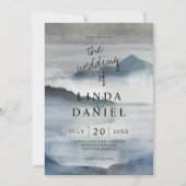 Wasserfarbe Misty Berge Indigo Einladung (Vorderseite)