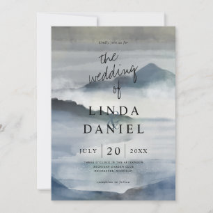 Wasserfarbe Misty Berge Indigo Einladung