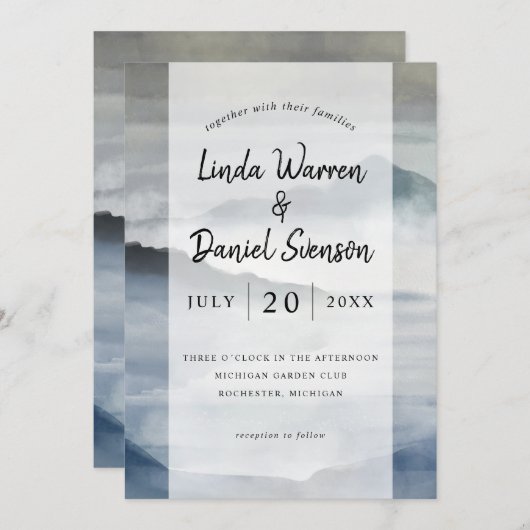 Wasserfarbe Misty Berge Indigoa Einladung (Vorne/Hinten)