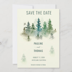 Wasserfarbe Misty Forest Retro Rustikale Hochzeit Save The Date