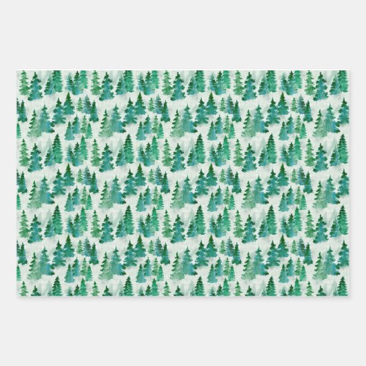 Wasserfarbe Misty Pine Weihnachtsbaumwald Geschenkpapier Set (Vorderseite 2)