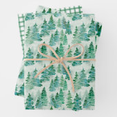 Wasserfarbe Misty Pine Weihnachtsbaumwald Geschenkpapier Set (Beispiel)