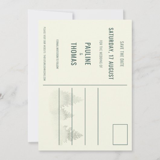 Wasserfarbe Misty Woodland Rustikale Hochzeit Save The Date (Rückseite)