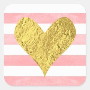 Wasserfarbe mit Goldenen Foil Herz Quadratischer Aufkleber