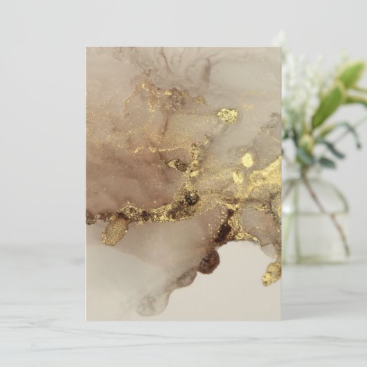 Wasserfarbe mit Goldflakes Hochzeitsempfang Einladung (Stehend Vorderseite)