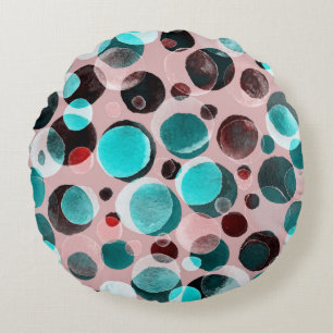 Wasserfarbe mit Tupfen, abstraktes Muster. Rundes Kissen