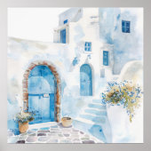 Wasserfarbe Mittelmeerküste Wandern neben dem Wass Poster (Vorne)