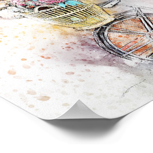 Wasserfarbe Mix Media Bike & Blume 1 Poster (Ecke)