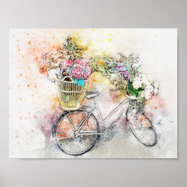 Wasserfarbe Mix Media Bike & Blume 1 Poster