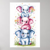 Wasserfarbe modern 3 Elefant mit Blume3 Poster (Vorne)