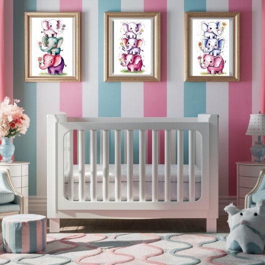 Wasserfarbe modern 3 Elefant mit Blume3 Poster